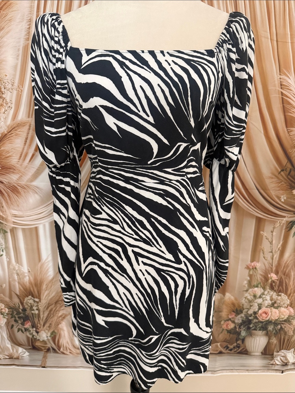 Reclaimed Vintage Black & White Zebra-Print Long Sleeve Mini Dress